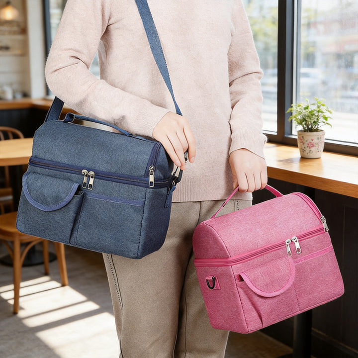Insulated lunch bag with multi-compartment organizer and adjustable shoulder strap Bowlift