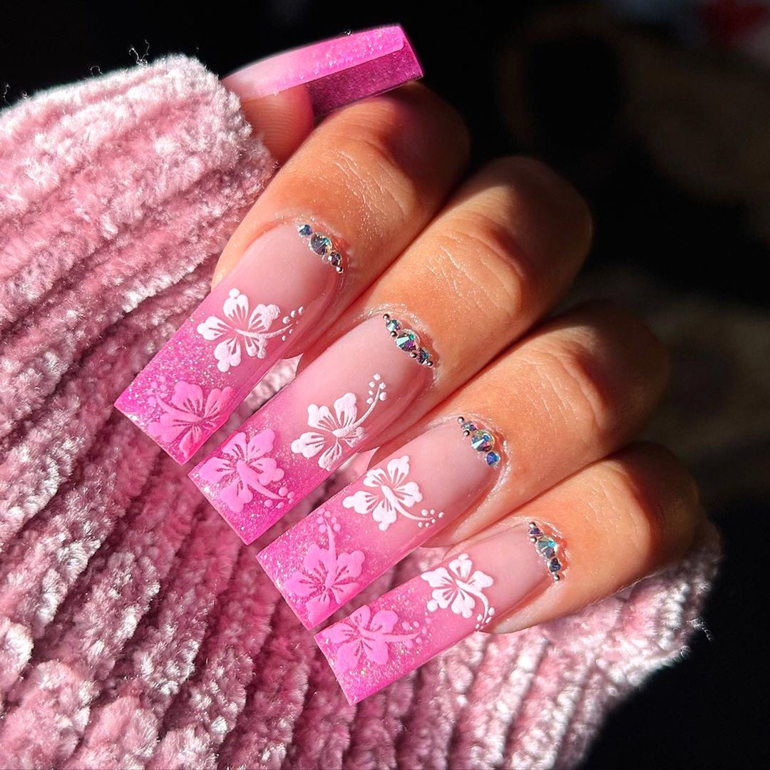 Artistic long nails in floral design Bowlift