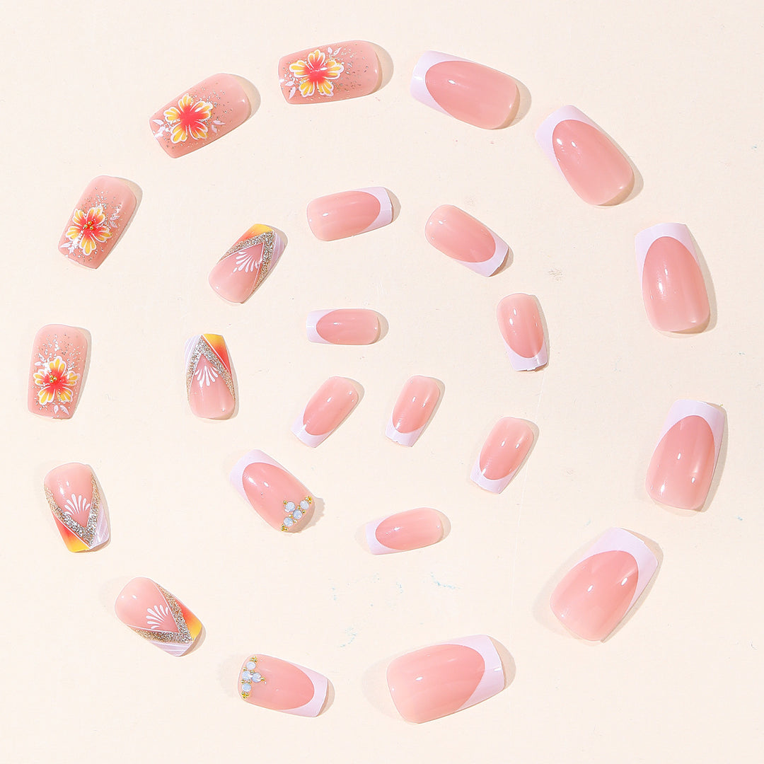 Elegant Floral French Tip Nail Art Bowlift