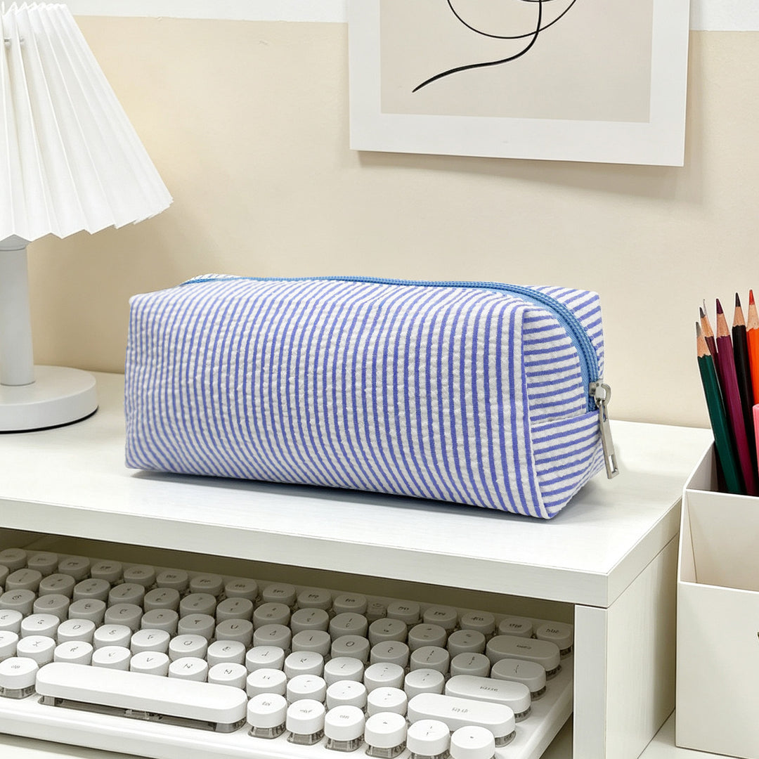Striped Zippered Pencil Case Bag Bowlift