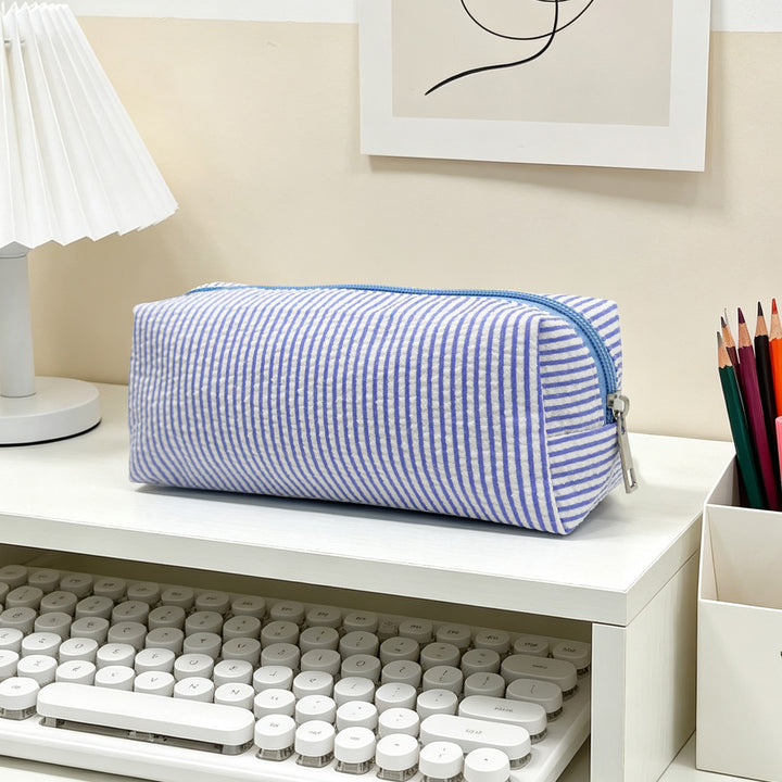 Striped Zippered Pencil Case Bag Bowlift