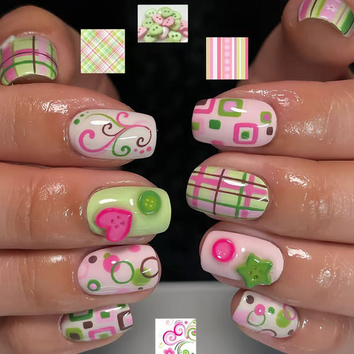 Artificial nails with playful geometric designs Bowlift