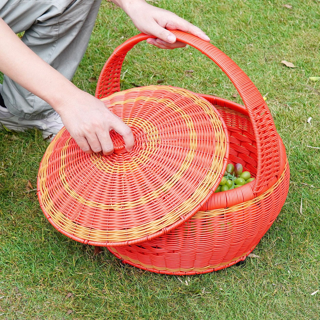 Women Rattan Storage Basket with Lid Bowlift