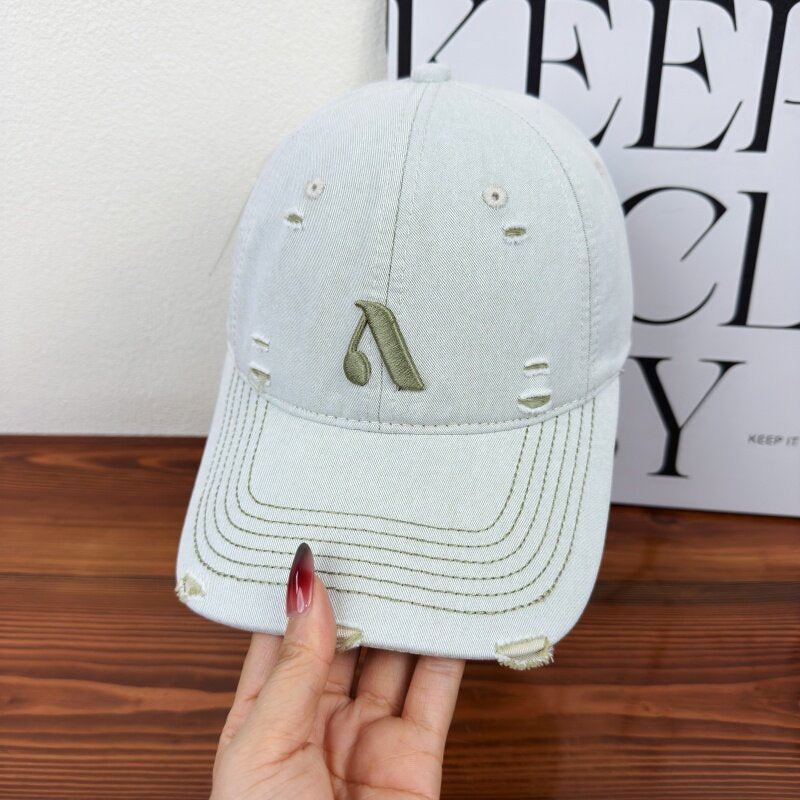 Men's Distressed Denim Style Cap Bowlift