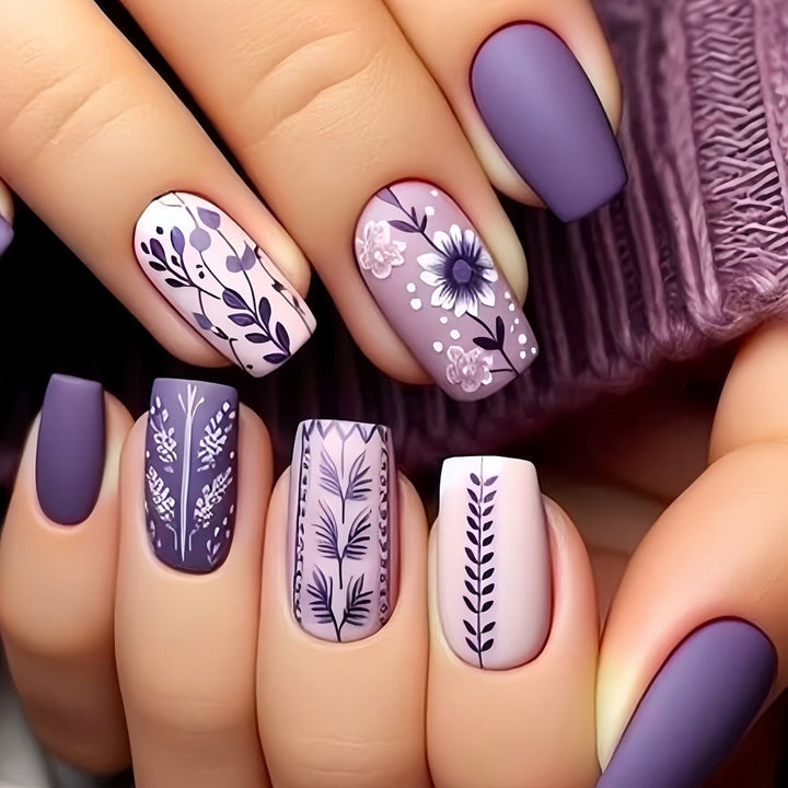 Artistic Floral Press-On Nail Art Set Bowlift