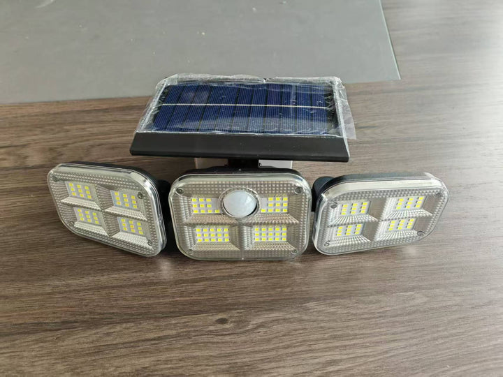 Outdoor Solar Triple-Head LED Security Floodlight With PIR Motion Sensor And Adjustable Swivel Mounts Bowlift