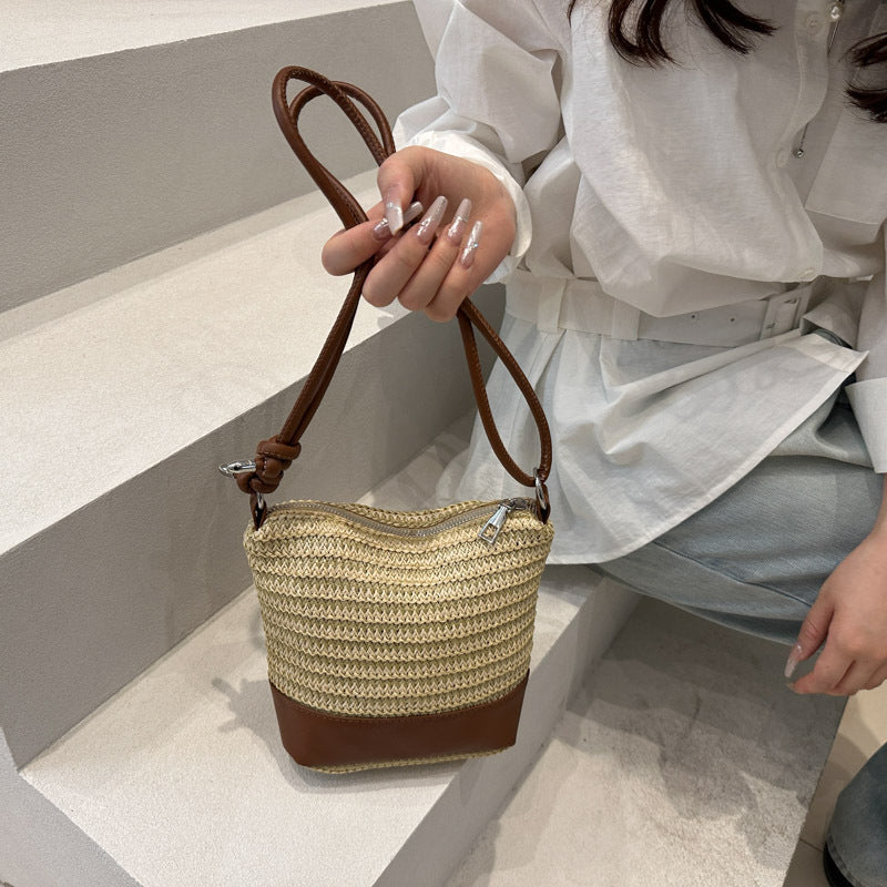 Woven Straw and Leather Crossbody Bag Bowlift