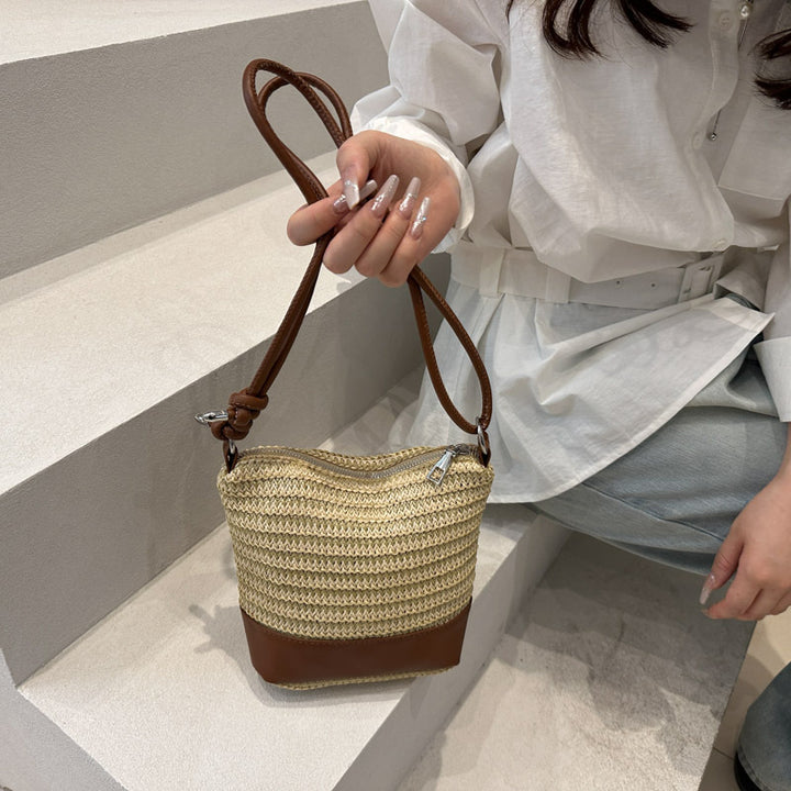 Woven Straw and Leather Crossbody Bag Bowlift