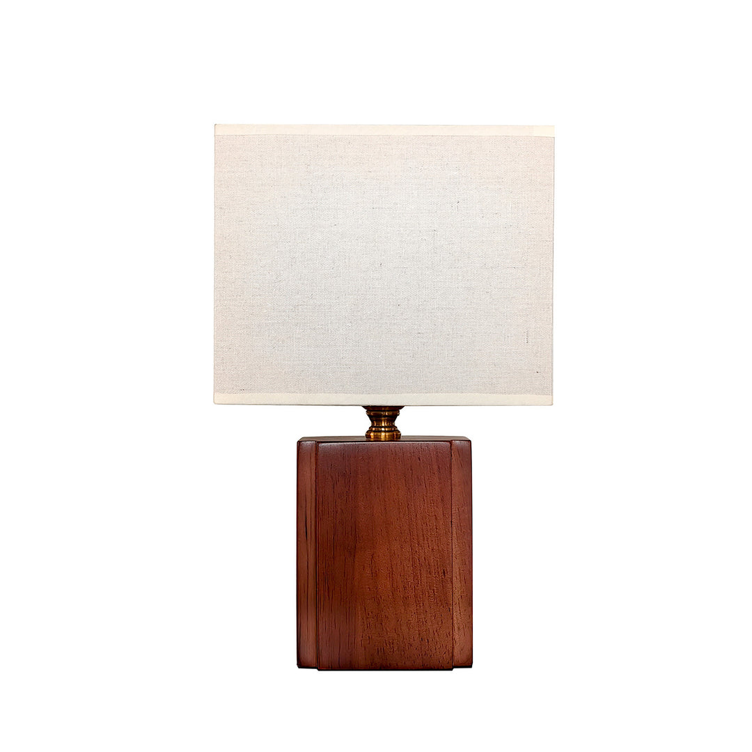 Retro modern solid wood table lamp with rectangular linen shade and brass neck Bowlift