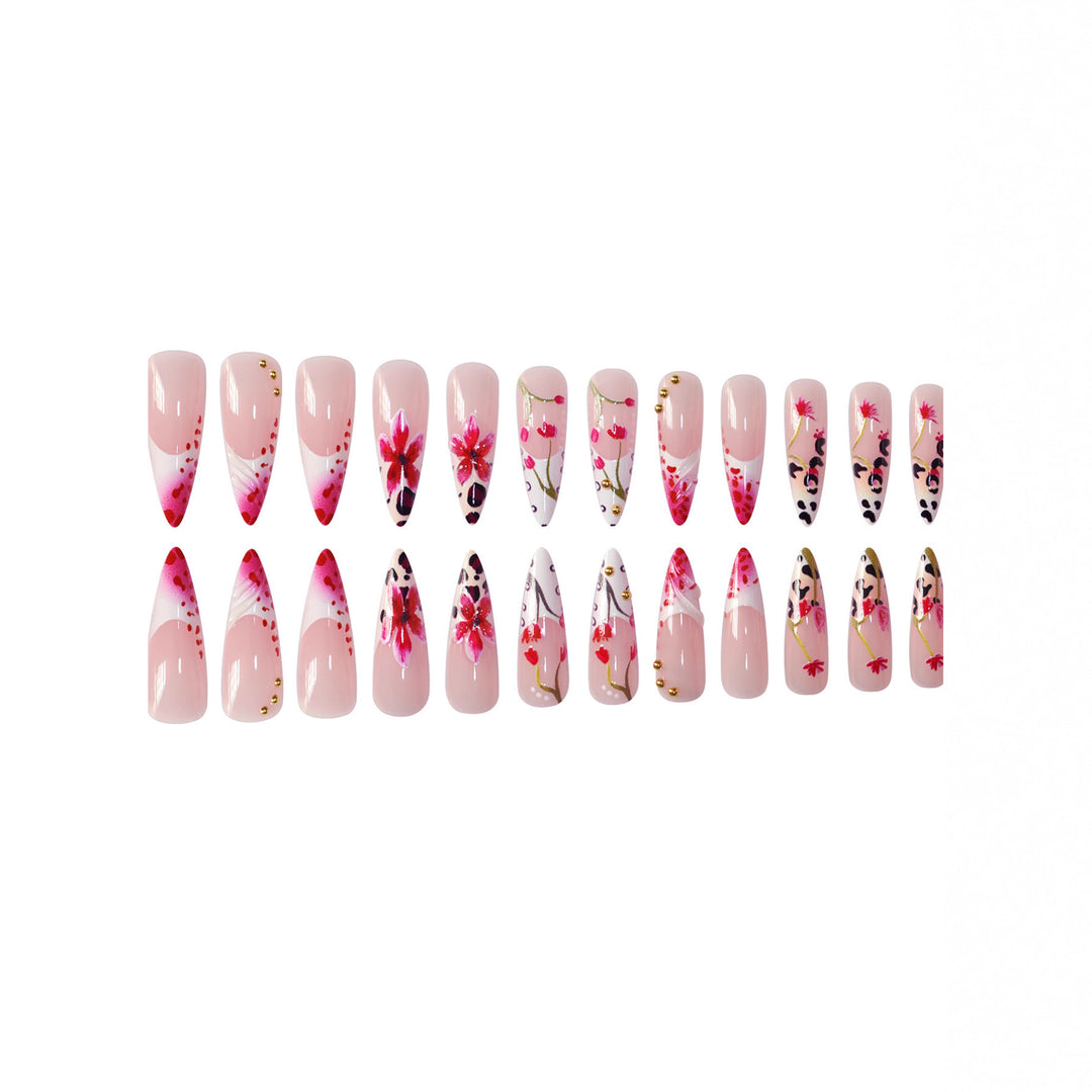 Floral Design Stiletto Press-On Nail Art Bowlift