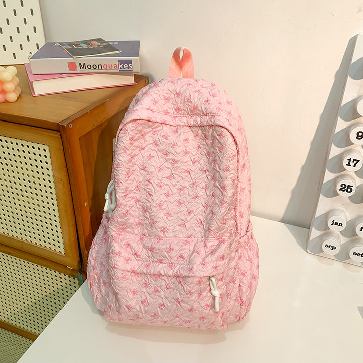 Quilted Floral Patterned Backpack Bowlift