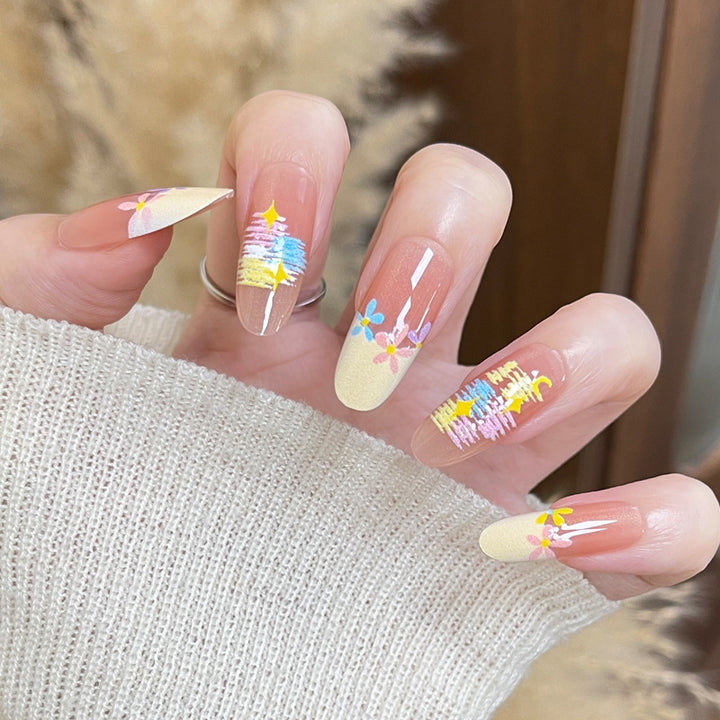 Artistic Design Press-On Nails Set with Floral Patterns Bowlift
