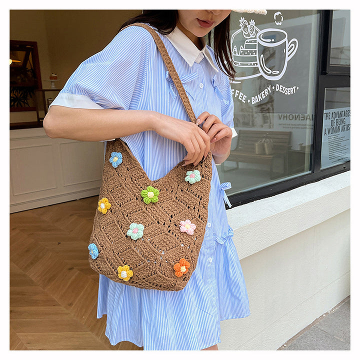 Floral Embellished Crochet Shoulder Bag Bowlift