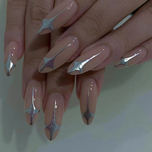 Artful Stiletto Nails with Silver Accents Bowlift