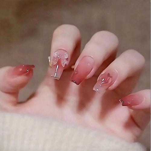 Trendy Artificial Nails with Flower and Glitter Elements Bowlift