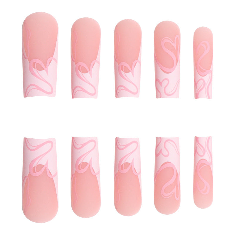 Long Press-On Nail Art Set with Heart Design Bowlift