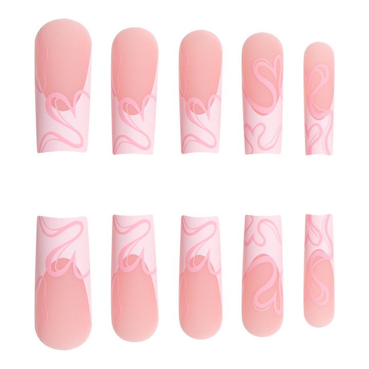 Long Press-On Nail Art Set with Heart Design Bowlift