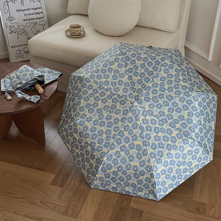 Ladies Collapsible Umbrella with Elegant Floral Pattern Bowlift