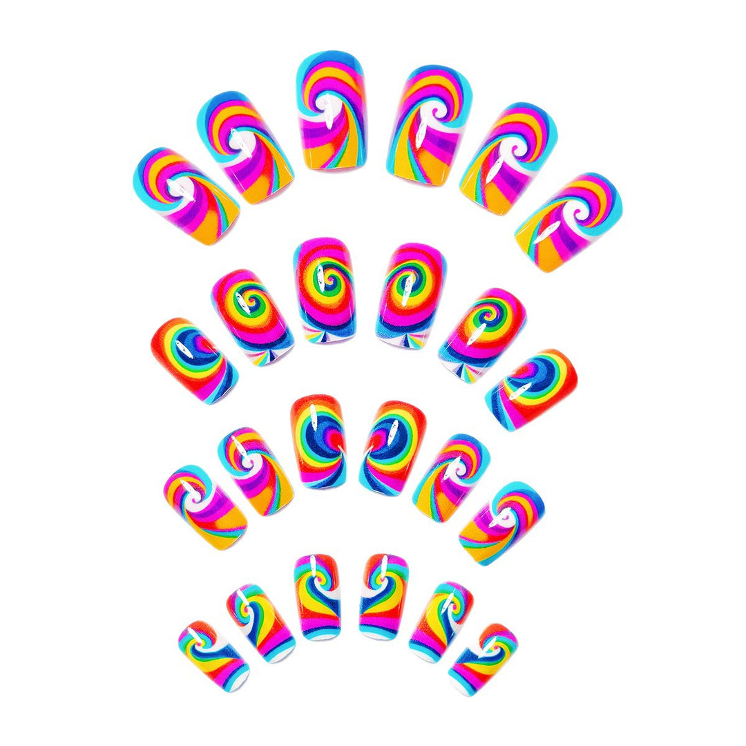 Creative nail art with colorful spiral pattern Bowlift