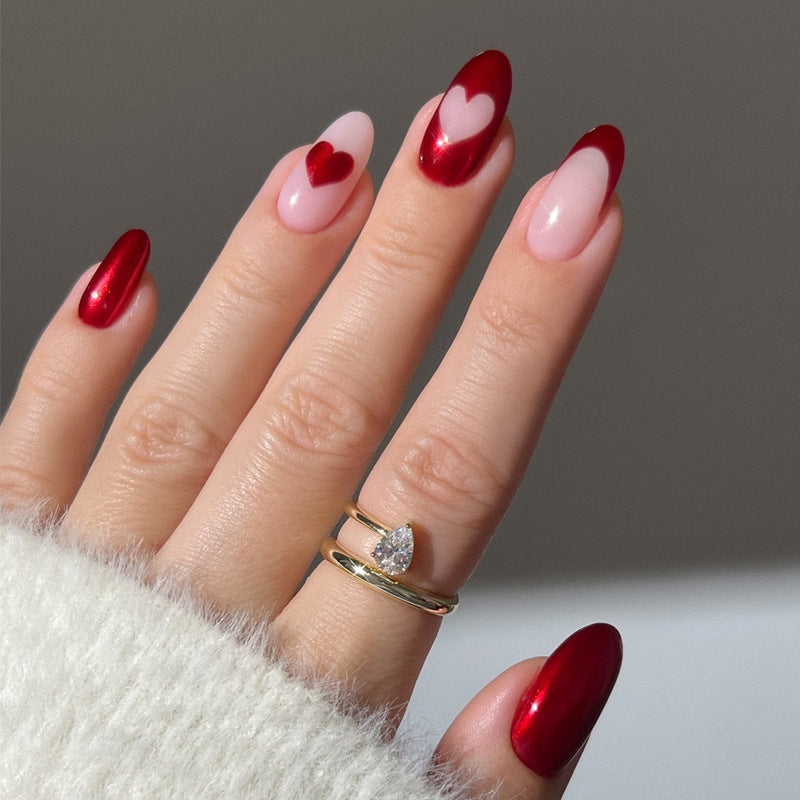 Elegant Heart-Designed Press-On Nail Set Bowlift