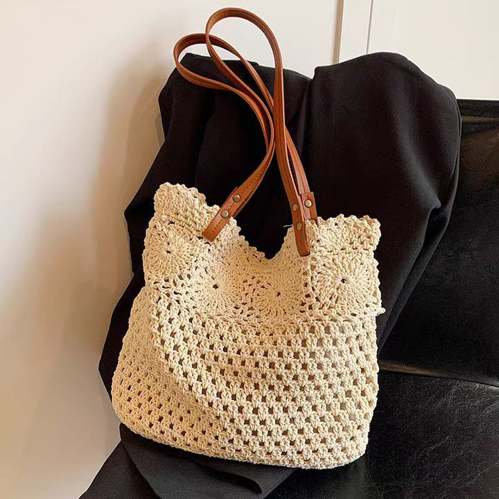 Macrame shopping bag with leather handles Bowlift