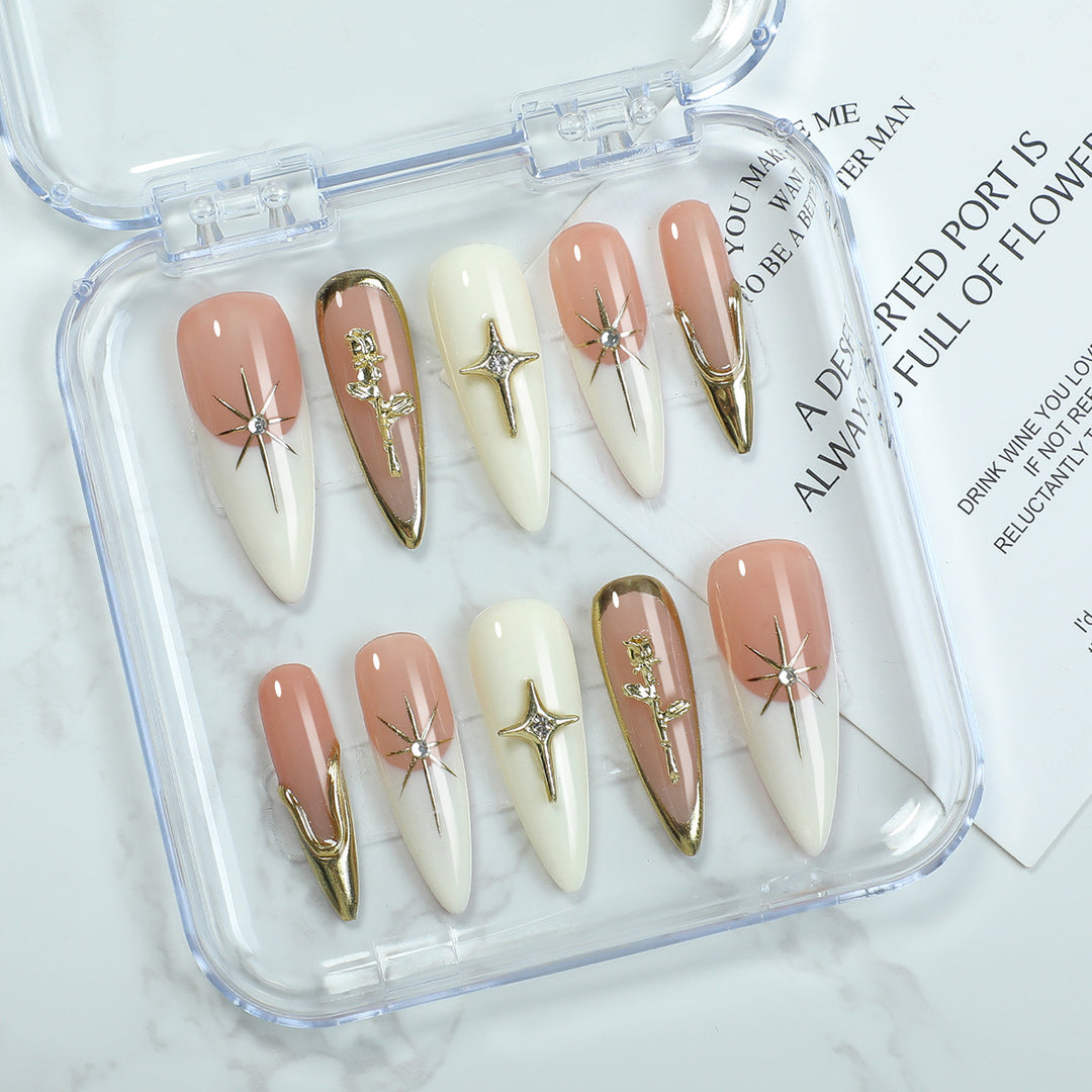 Artificial nail set with elegant 3D decorations and luxurious accents Bowlift