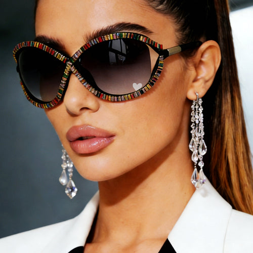 Ladies Trendy Sunglasses with Sparkling Crystal Decor Bowlift