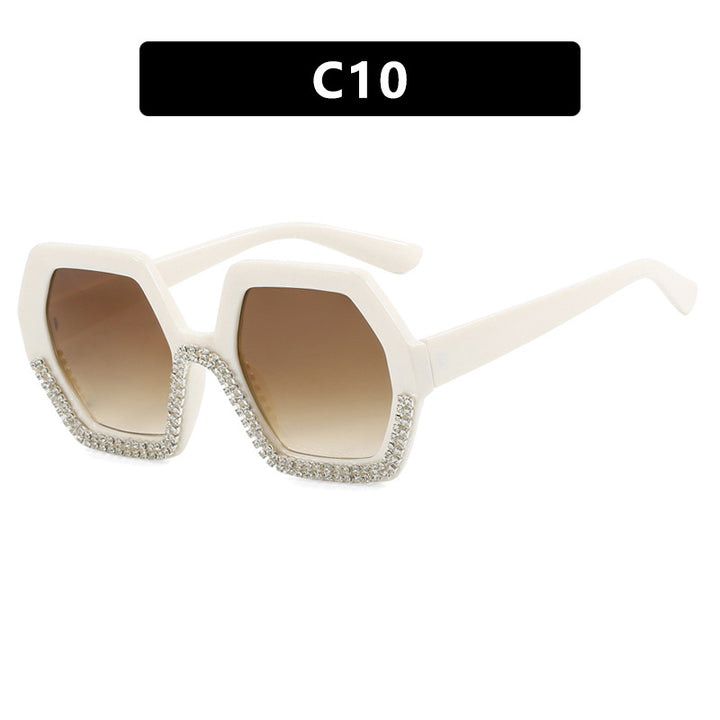 Women's extravagant sunglasses with hexagonal frame and rhinestone accents Bowlift