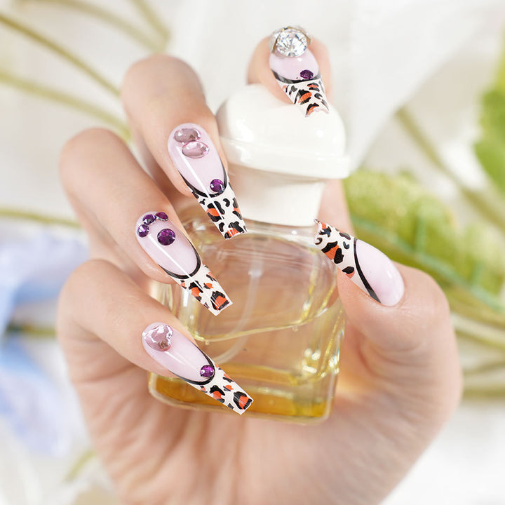 Decorative Long Coffin Press-On Nail Set Bowlift