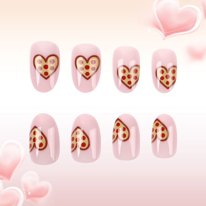 Whimsical Pizza Heart Press-On Nail Art Bowlift
