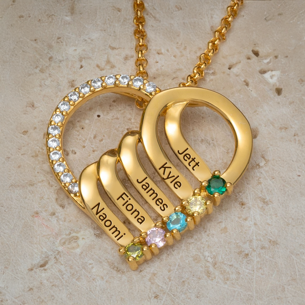BowLift | Personalized Name & Birthstone Heart Striped Pendant Necklace
