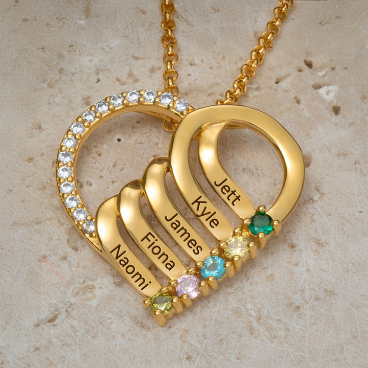 BowLift | Personalized Name & Birthstone Heart Striped Pendant Necklace