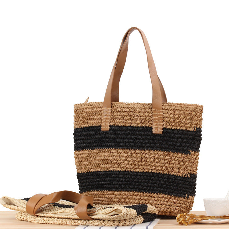 Braided shopping bag with elegant leather handles Bowlift