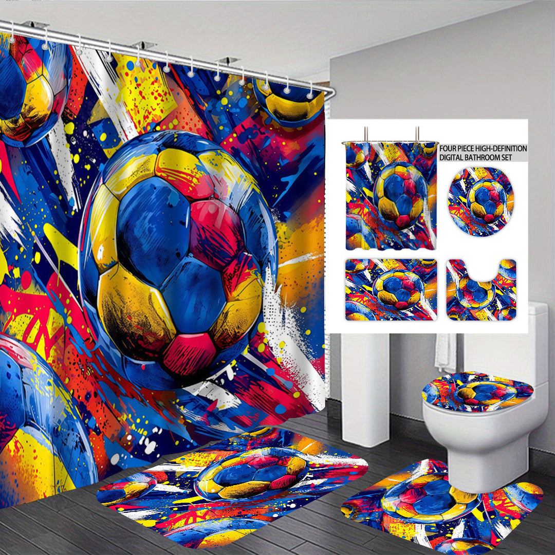 Bold Brushstroke Pattern Four-Piece Bathroom Set Bowlift