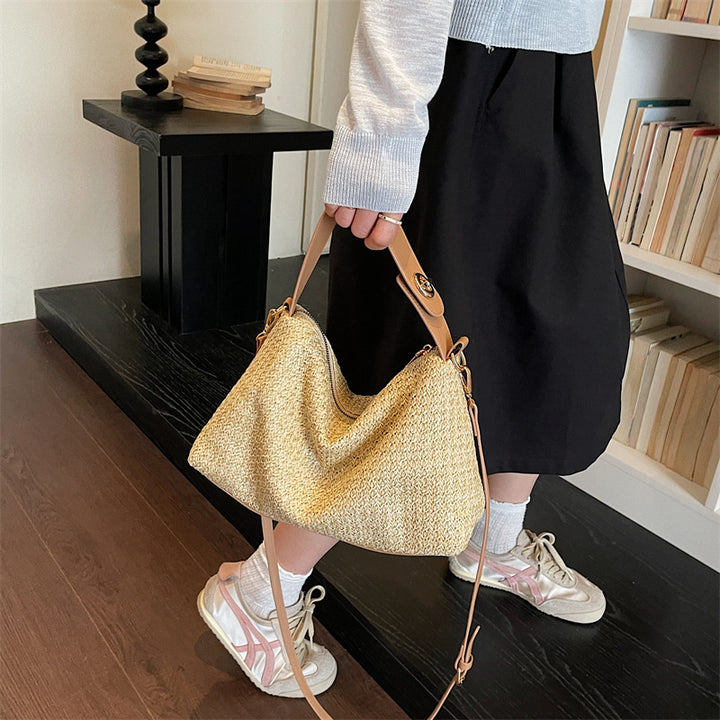 Elegant Straw Bag with Removable Shoulder Strap Bowlift