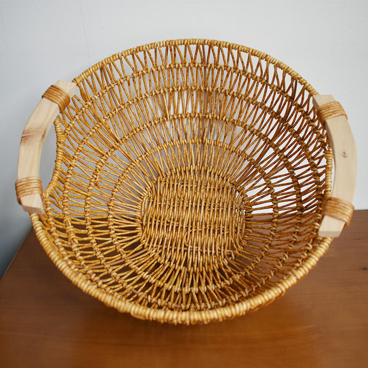 Handcrafted Woven Storage Basket with Wooden Handles Bowlift