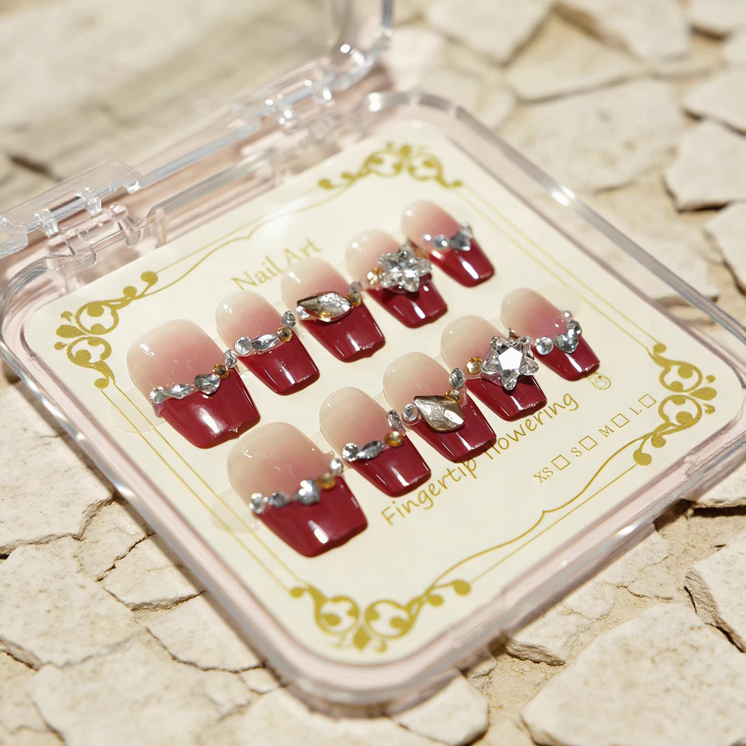 Decorative Rhinestone-Embellished Press-On Nail Tips Bowlift