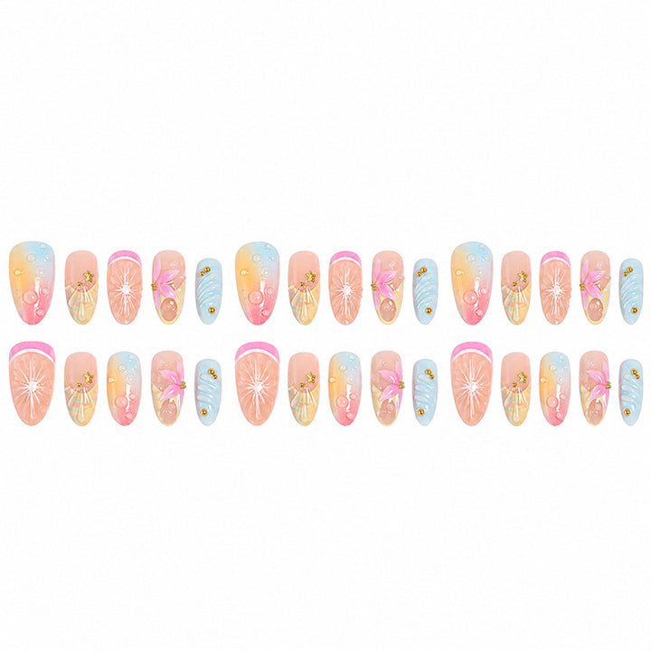Artificial nail set with elegant floral design and glitter accents Bowlift