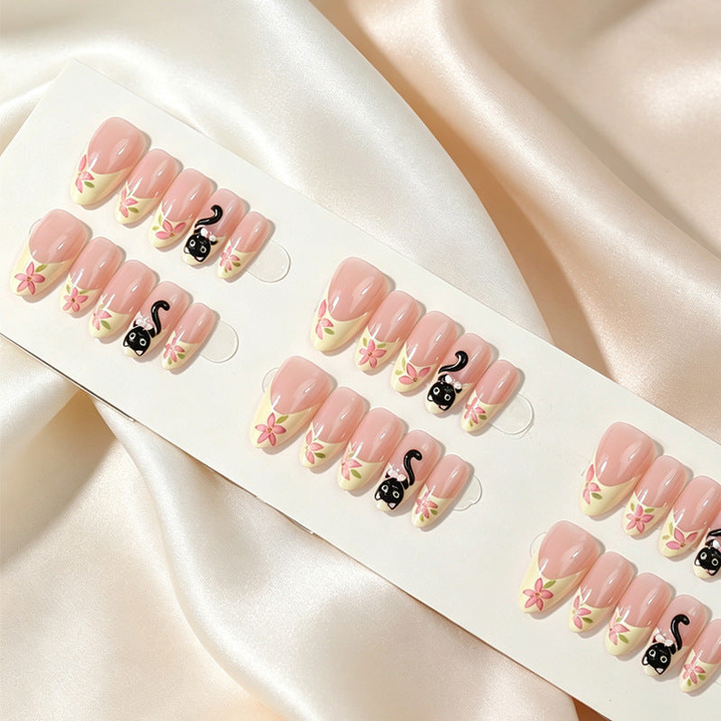 Artistic Cat-Themed Press-On Nail Tips Bowlift