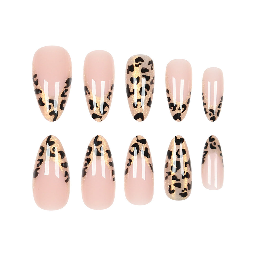 Artistic Stiletto Press-On Nails with Leopard Print Accents Bowlift