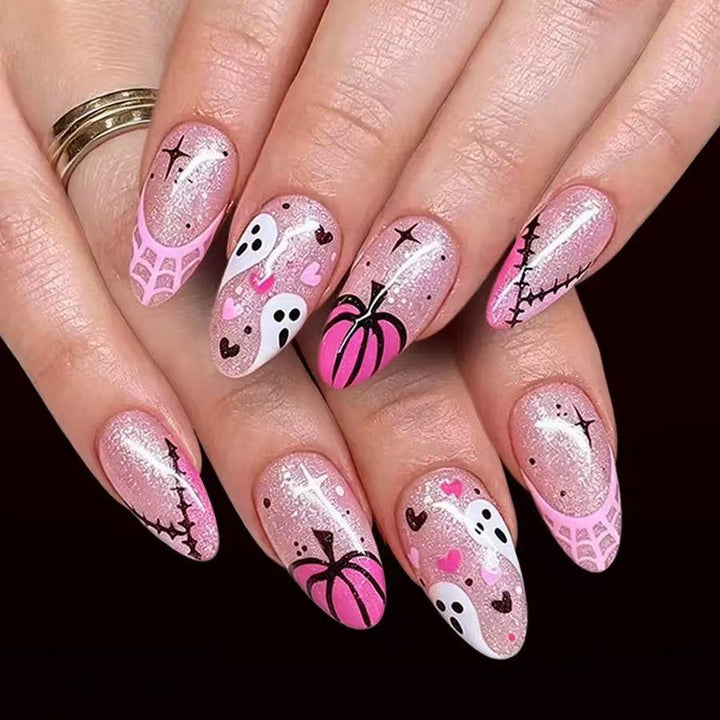 Nail art set with creative Halloween design and glitter Bowlift