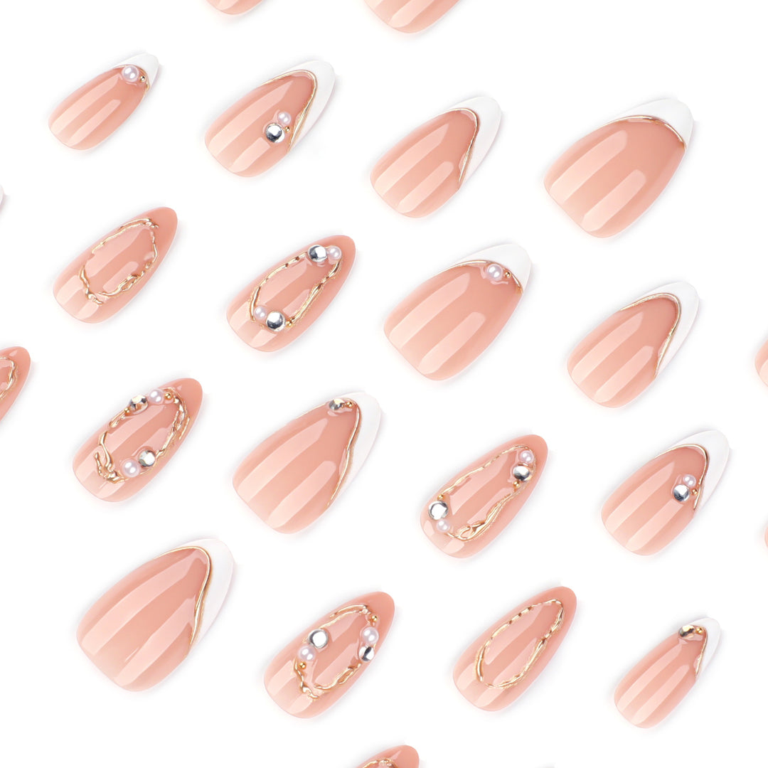 Artistic Nail Art with Elegant Gold Accents Bowlift
