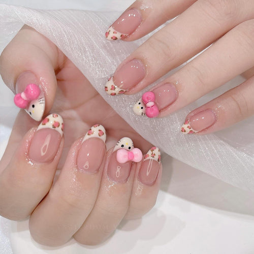 Whimsical Decorative Press-On Nail Set with 3D Accents Bowlift
