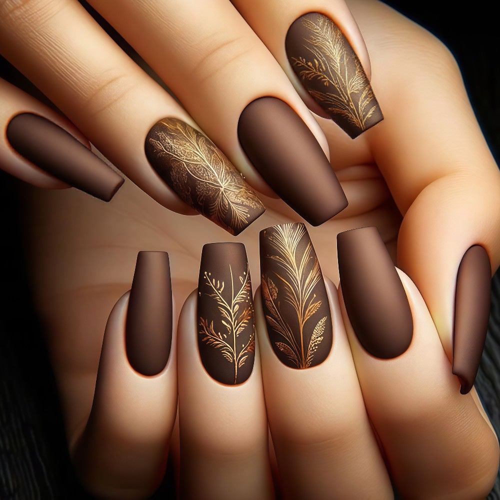 Artificial nails with elegant botanical design Bowlift