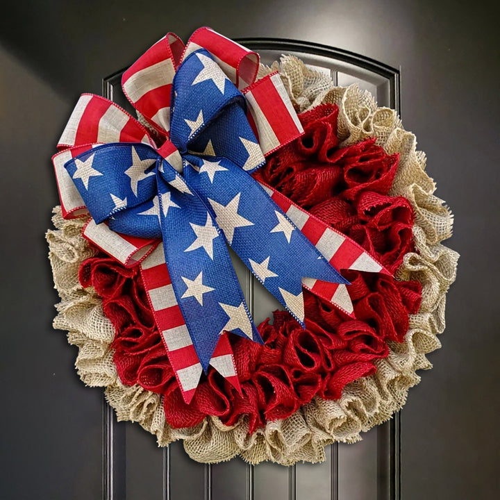 Unisex nan rustic burlap spring wreath with daisy ornament and gingham bow Bowlift