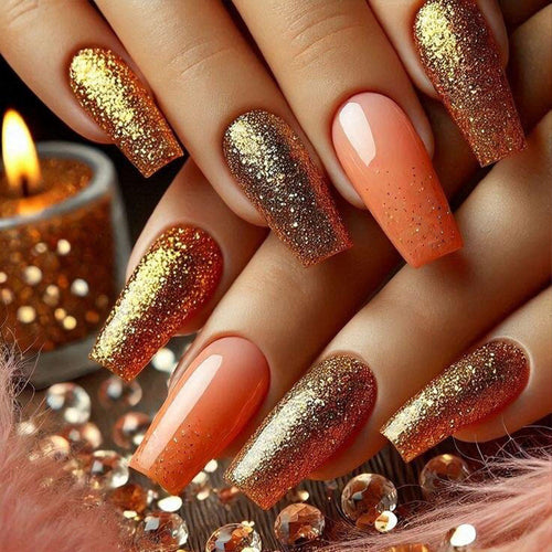 Glamorous artificial nails with glitter and ombre effect Bowlift