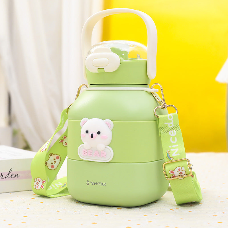 Women's insulated drinking bottle with practical carrying strap and cute bear motif Bowlift