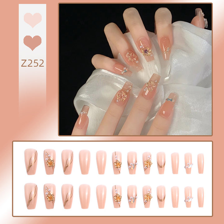 Artificial nail set with elegant floral and luxurious decorations Bowlift