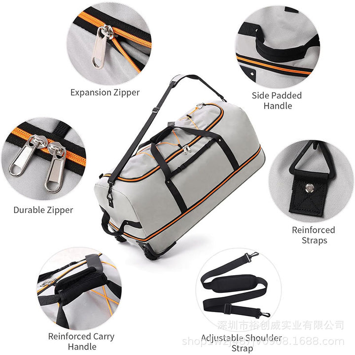 Rolling Travel Duffle Bag with Adaptive Wheels Bowlift