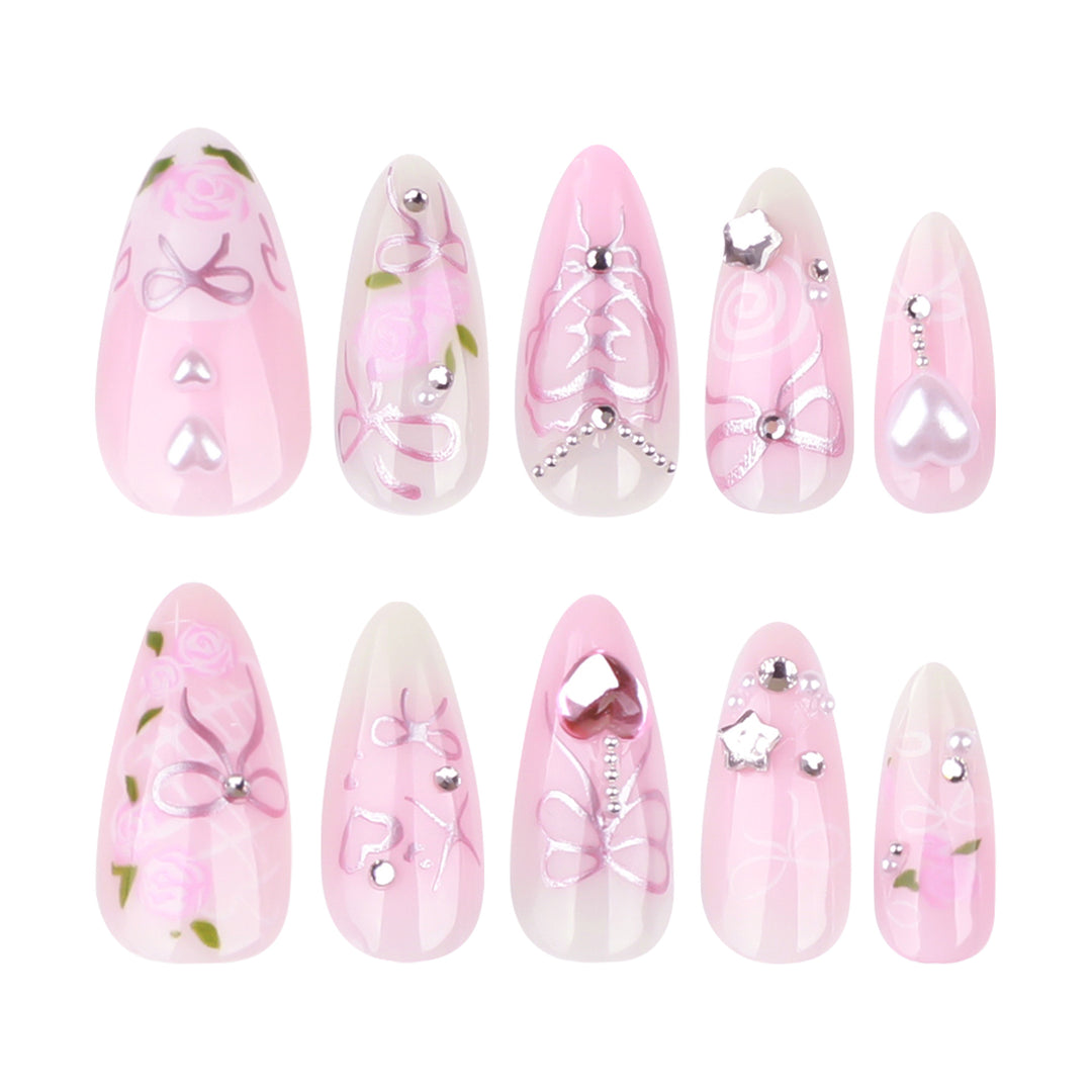 Artful Nail Art with Romantic Rose and Bow Designs Bowlift